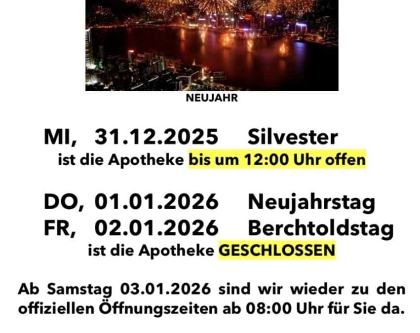 Öffnunszeiten Silvester