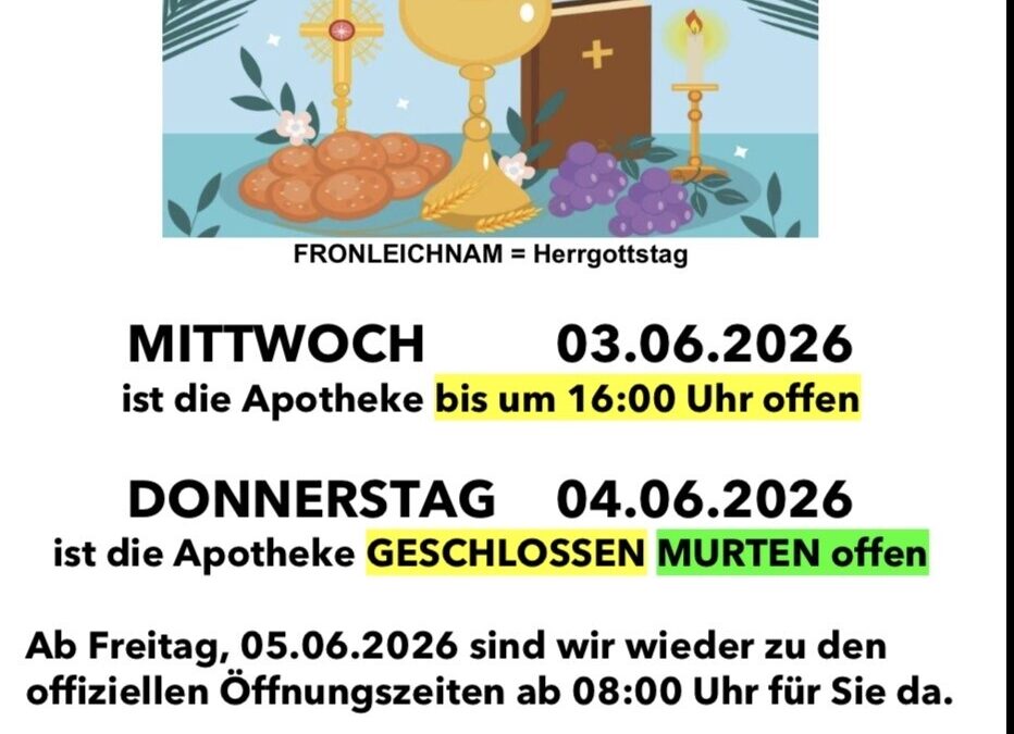 ÄNDERUNG ÖFFNUNGSZEITEN MITWOCH UND DONNERSTAG